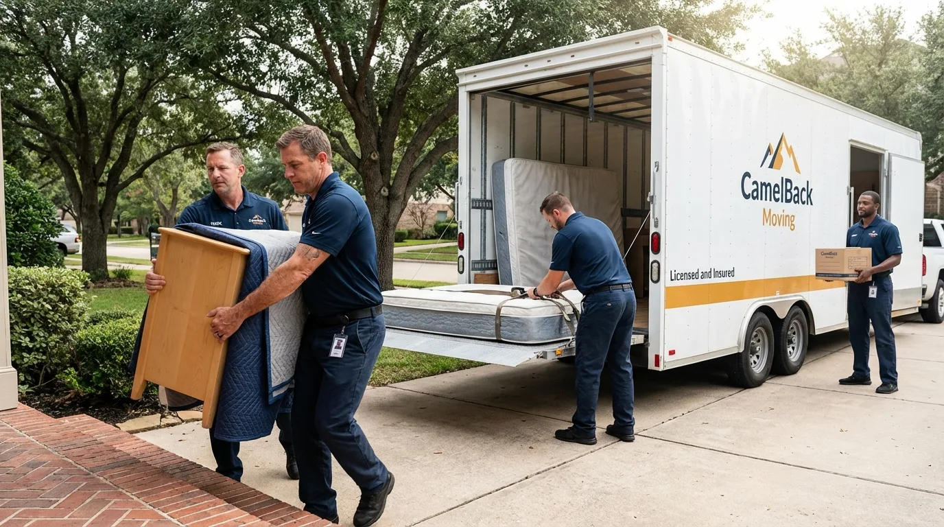 Crew loading residential truck for cross-state move from Kellogg, ID
