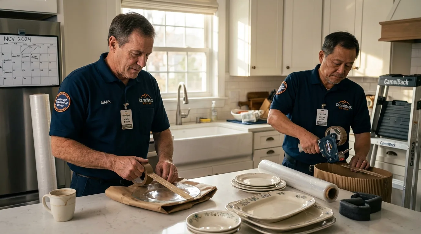 Professional crew packing kitchen dishware in Kellogg, ID
